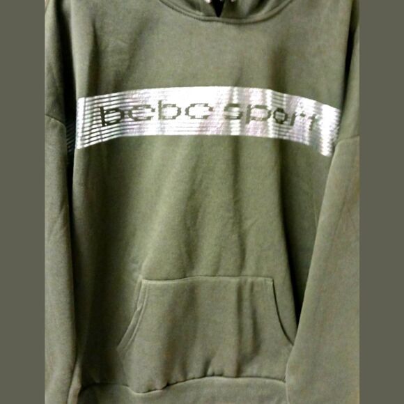 BEBE SPORT Plus Size Women's Forest Green Solid Stripe Logo Hoodie NWT - Picture 5 of 14